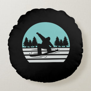 Snowboarding Retro Vintage Round Pillow