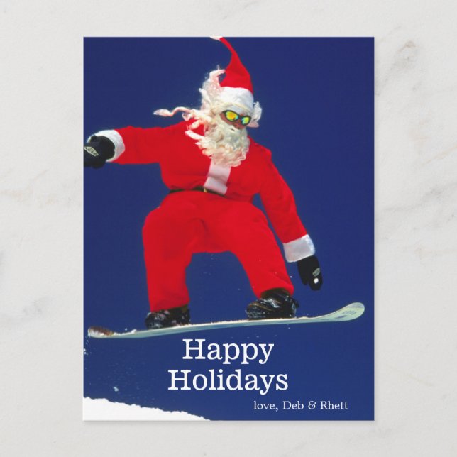 Snowboarding Santa Holiday Postcard (Front)
