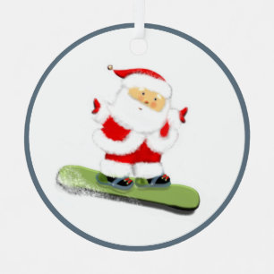 Snowboarding Santa Metal Ornament