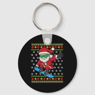 Snowboarding Santa Snowboarder Ugly Christmas Snow Keychain