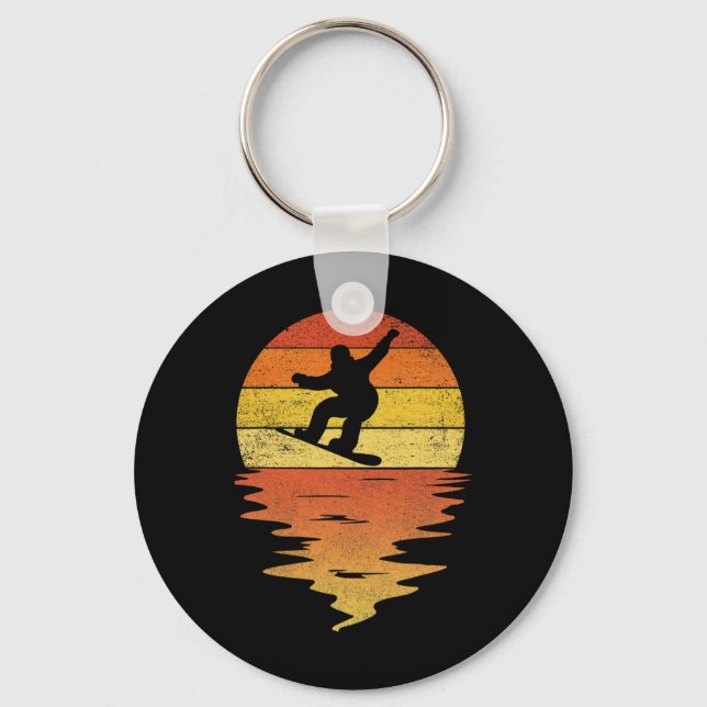 Snowboarding Shirt Retro Sunset 70s Vintage Snowbo Keychain (Front)