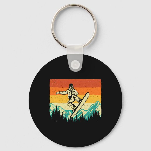 Snowboarding Shirts Retro Vintage Snowboarder - Wi Keychain (Front)