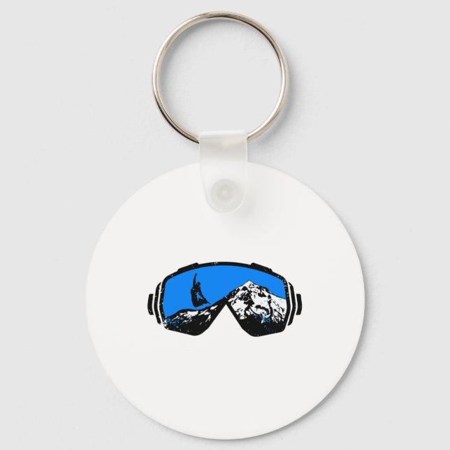 Snowboarding Ski Goggles Mountain Distressed Desig Keychain (Front)