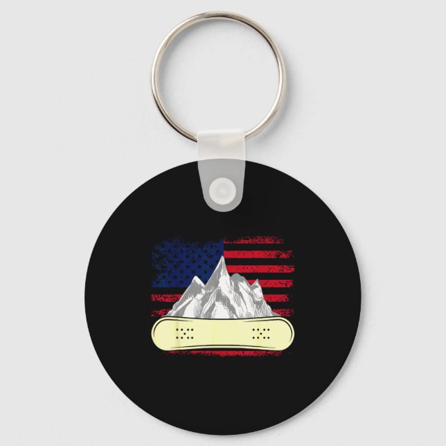 Snowboarding skiing snowboard american flag keychain (Front)
