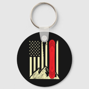Snowboarding Skiing Snowboard American Flag Snowbo Keychain