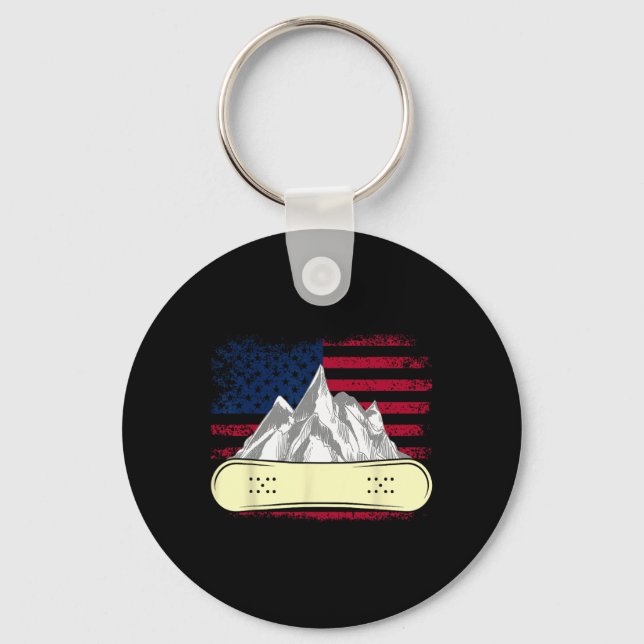 Snowboarding Skiing Snowboard American Flag Snowbo Keychain (Front)
