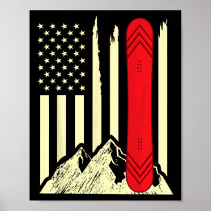 Snowboarding Skiing Snowboard American Flag Snowbo Poster