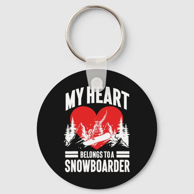 Snowboarding Snowboard Girlfriend Wife My Heart Be Keychain (Front)