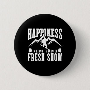 Snowboarding Snowboard Happiness Is First Tracks I 2 Inch Round Button