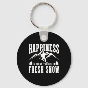 Snowboarding Snowboard Happiness Is First Tracks I Keychain