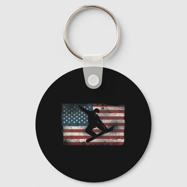 Snowboarding Snowboard Patriotic Vintage American  Keychain (Front)
