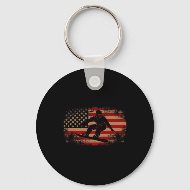 Snowboarding Snowboard Patriotic Vintage American  Keychain (Front)