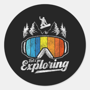 Snowboarding Snowboard Vintage Retro Let's Go Expl Classic Round Sticker