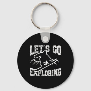 Snowboarding Snowboard Vintage Retro Let's Go Expl Keychain