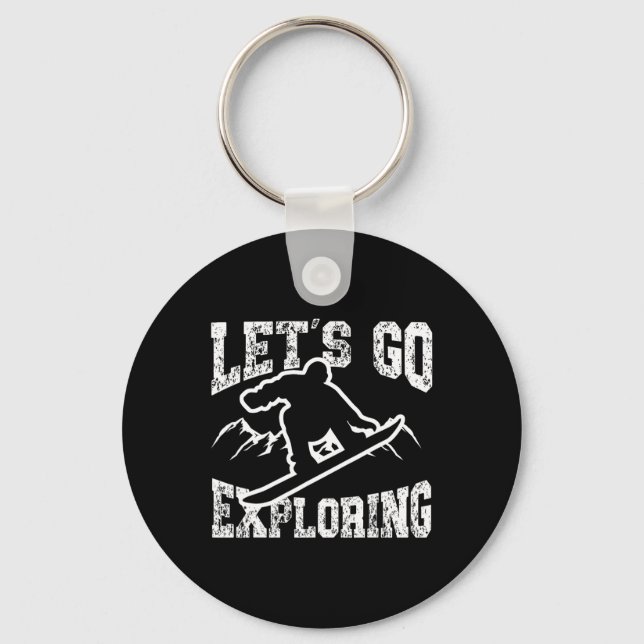 Snowboarding Snowboard Vintage Retro Let's Go Expl Keychain (Front)