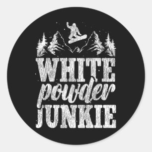 Snowboarding Snowboard White Powder Junkie Classic Round Sticker