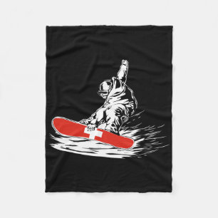 Snowboarding Snowboarder Swiss Flag Winter Sports  Fleece Blanket