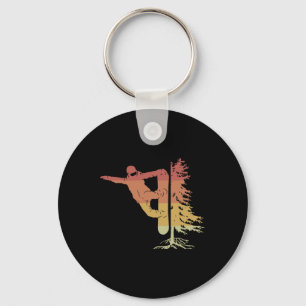 Snowboarding Snowboarder With Tree Off Piste Keychain