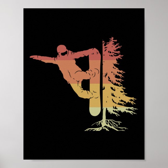 Snowboarding Snowboarder With Tree Off Piste  Poster (Front)