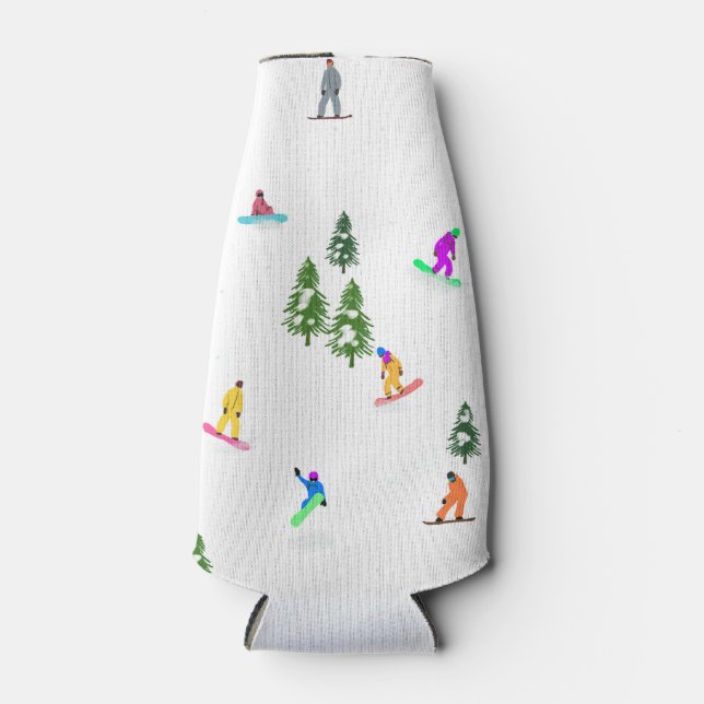 Snowboarding Snowboarders Bottle Cooler (Front)