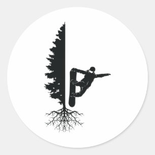 Snowboarding Snowborder Off Piste Tree 1  Classic Round Sticker