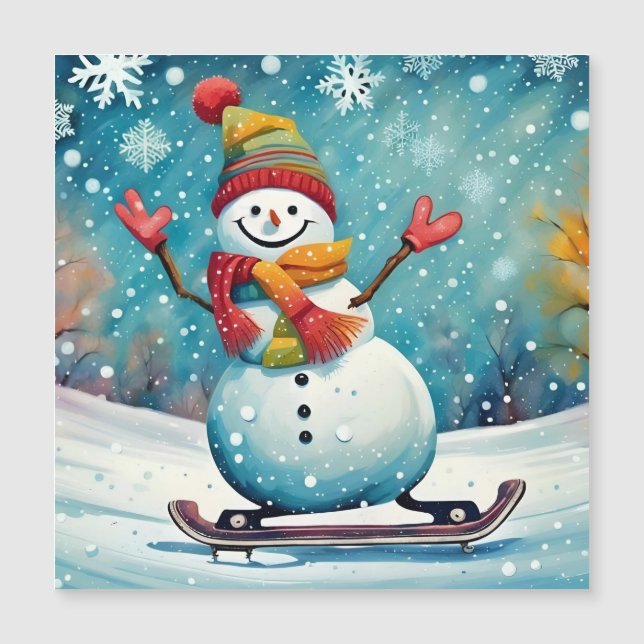 Snowboarding Snowman - Magnetic Card (Front)