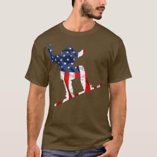 Snowboarding Sport USA Retro American Flag 4th of T-Shirt