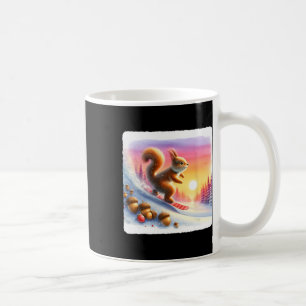 Snowboarding Squirrel On Frosty Slope At Sunset. A Coffee Mug