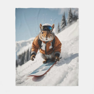 Snowboarding Squirrel Wintertime Whimsical Animal Fleece Blanket