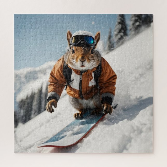 Snowboarding Squirrel Wintertime Whimsical Animal Jigsaw Puzzle (Vertical)