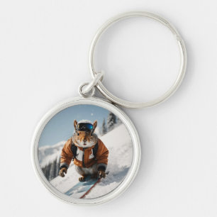 Snowboarding Squirrel Wintertime Whimsical Animal Keychain