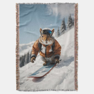 Snowboarding Squirrel Wintertime Whimsical Animal Throw Blanket