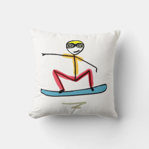 Snowboarding Stickman Throw Pillow