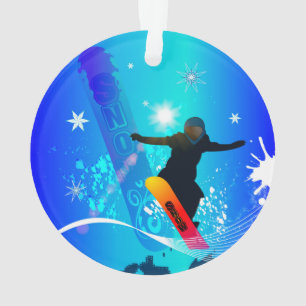 Snowboarding, surfeur avec le conseil sur le backg