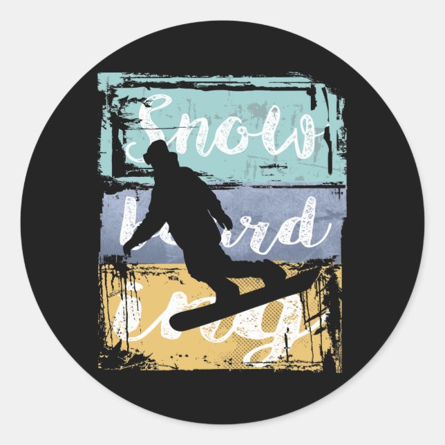 Snowboarding Tee - Vintage Retro Snowboarder Classic Round Sticker (Front)