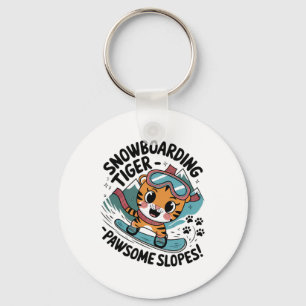 Snowboarding Tiger - Pawsome Slopes!  Keychain
