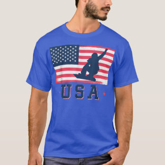 Snowboarding USA American Flag Snowboard  T-Shirt