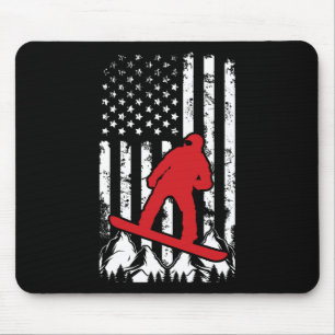 Snowboarding Usa American Flag Snowboarder Mouse Pad