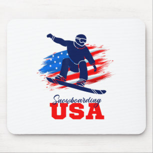 Snowboarding Usa Team American Flag Snowboard Spor Mouse Pad