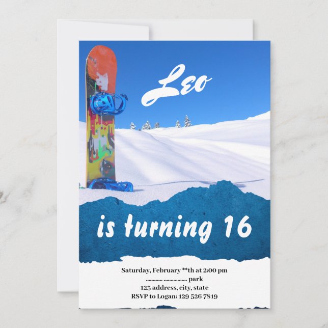 Snowboarding Winter Sports Birthday Invitation  (Front)