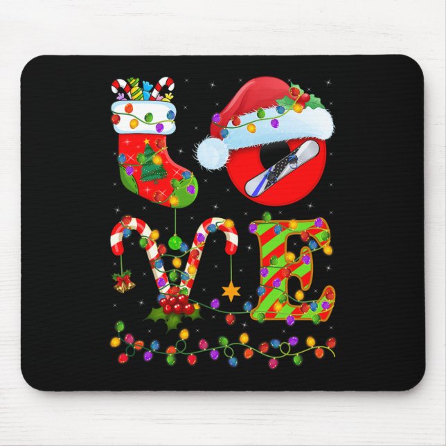 Snowboarding Xmas Lighting Santa Love Snowboarding Mouse Pad (Front)
