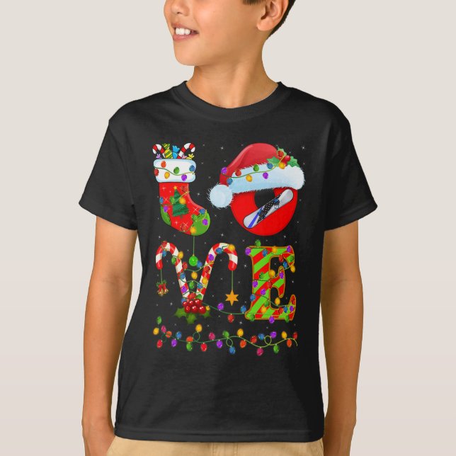 Snowboarding Xmas Lighting Santa Love Snowboarding T-Shirt (Front)