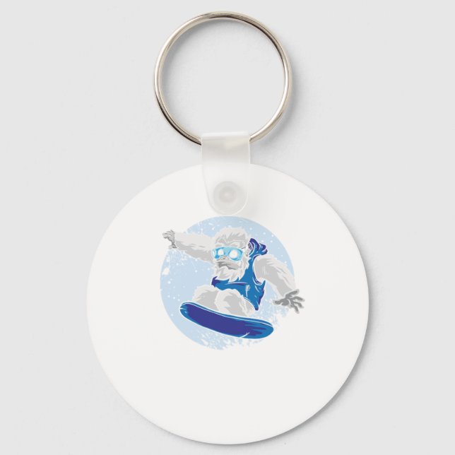 Snowboarding Yeti Big Foot Cool Winter Sports Gift Keychain (Front)