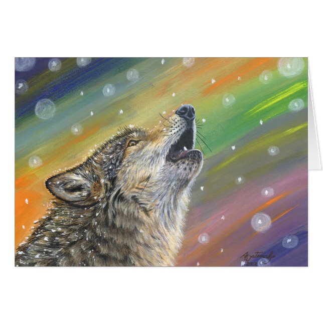 Snowbound Howling Wolf in the Snow Painting Art (Front Horizontal)