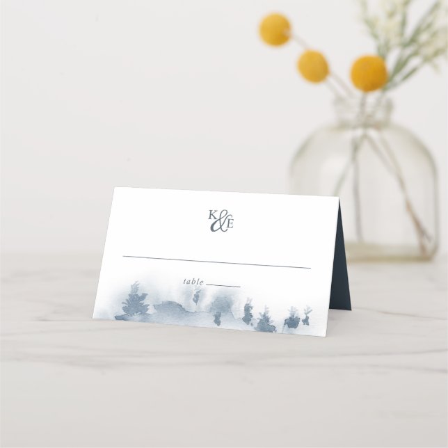 Snowbound | Monogram Wedding Place Card (Front)