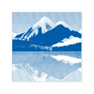 Snowcapped Mountains Reflected in a Lake Self-inking Stamp