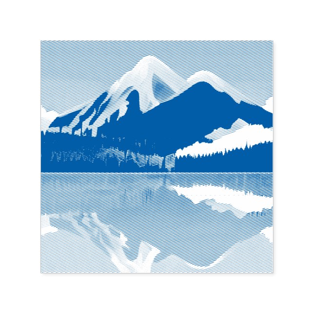 Snowcapped Mountains Reflected in a Lake Self-inking Stamp (Design)