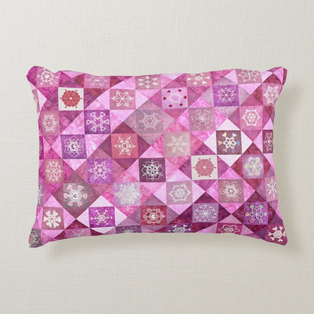 Snowcatcher Heartflakes Patchwork Accent Pillow (Front)