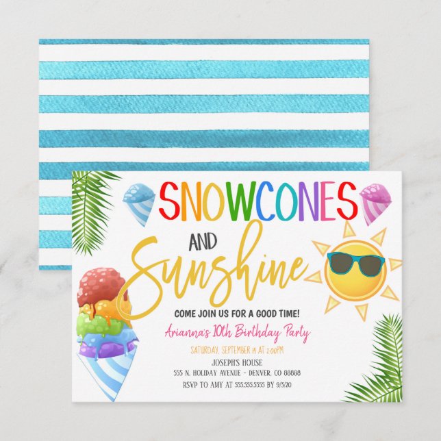 Snowcones and Sunshine Party Invitation (Front/Back)