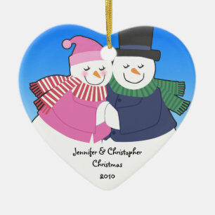 Snowcouple Heart Personalized Holiday Ornament